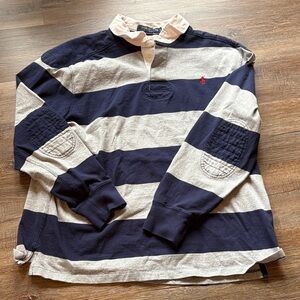 Ralph Lauren Custom Fit Rugby Shirt in Navy and Gray